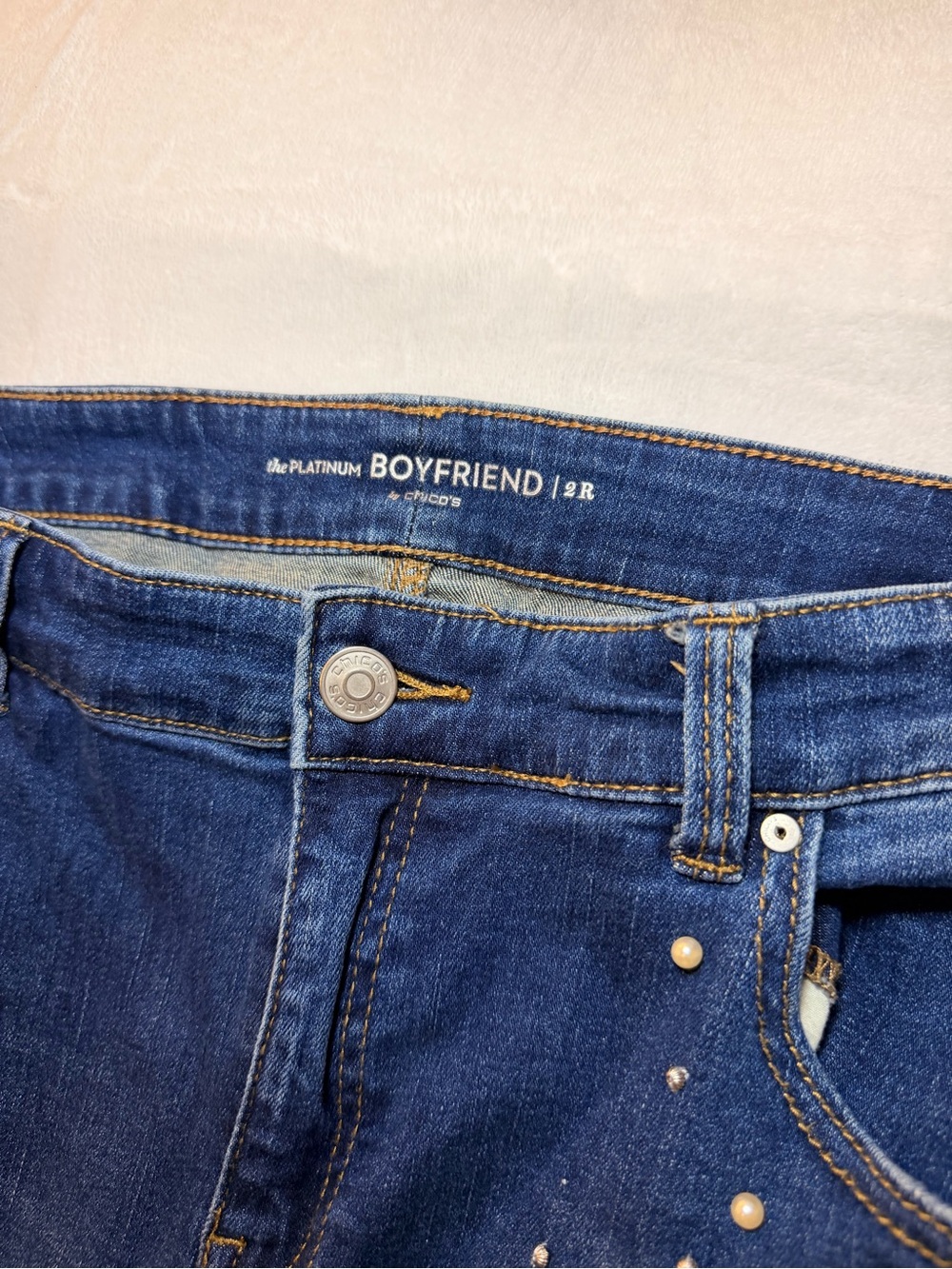 Chico’s Pearl-Embellished Boyfriend Women’s Jeans size: 14 - Picture 5 of 7